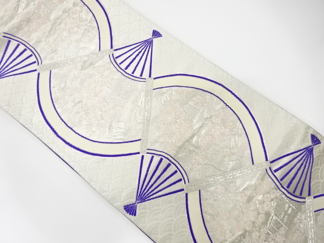 JAPANESE KIMONO / ANTIQUE FUKURO OBI / SILK / WOVEN FAN & FLOWER